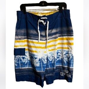 Corona Extra Men’s Colorblock Palm Tree Stripes Size XL (36) Swim Trunks Beach